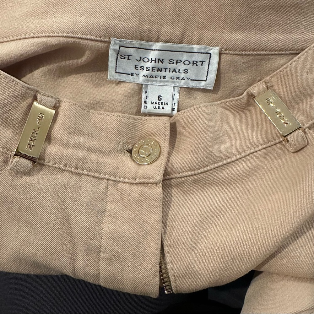 ST JOHN Sport Marie Gray Knit Womens Pant Beige Tan Khaki Trouser Slacks Sz 6 - Picture 6 of 9